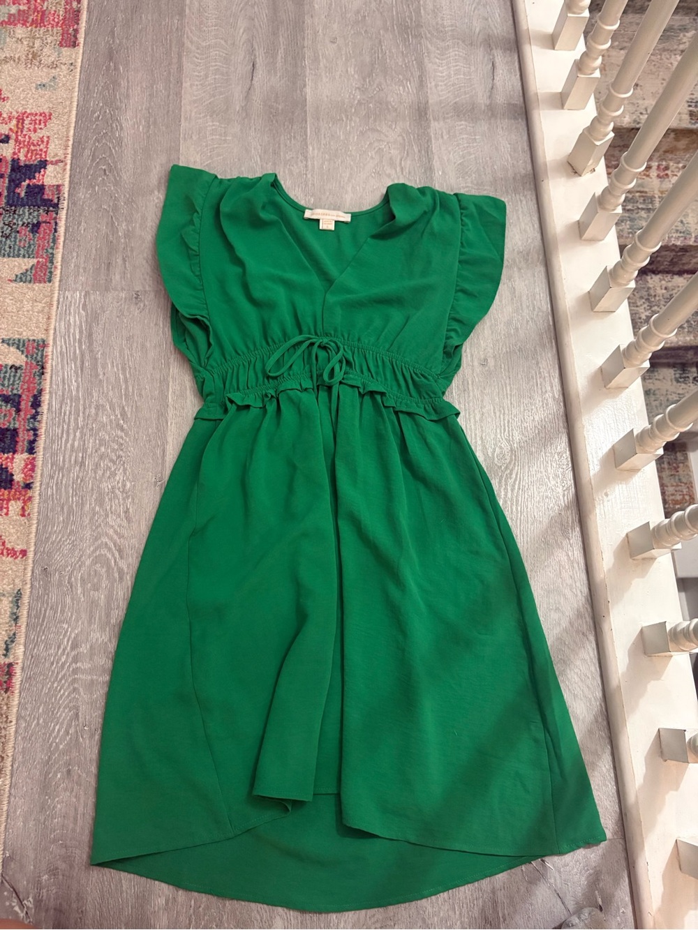 Monteau Emerald Green Flutter Sleeve Drawstring Waist Dress